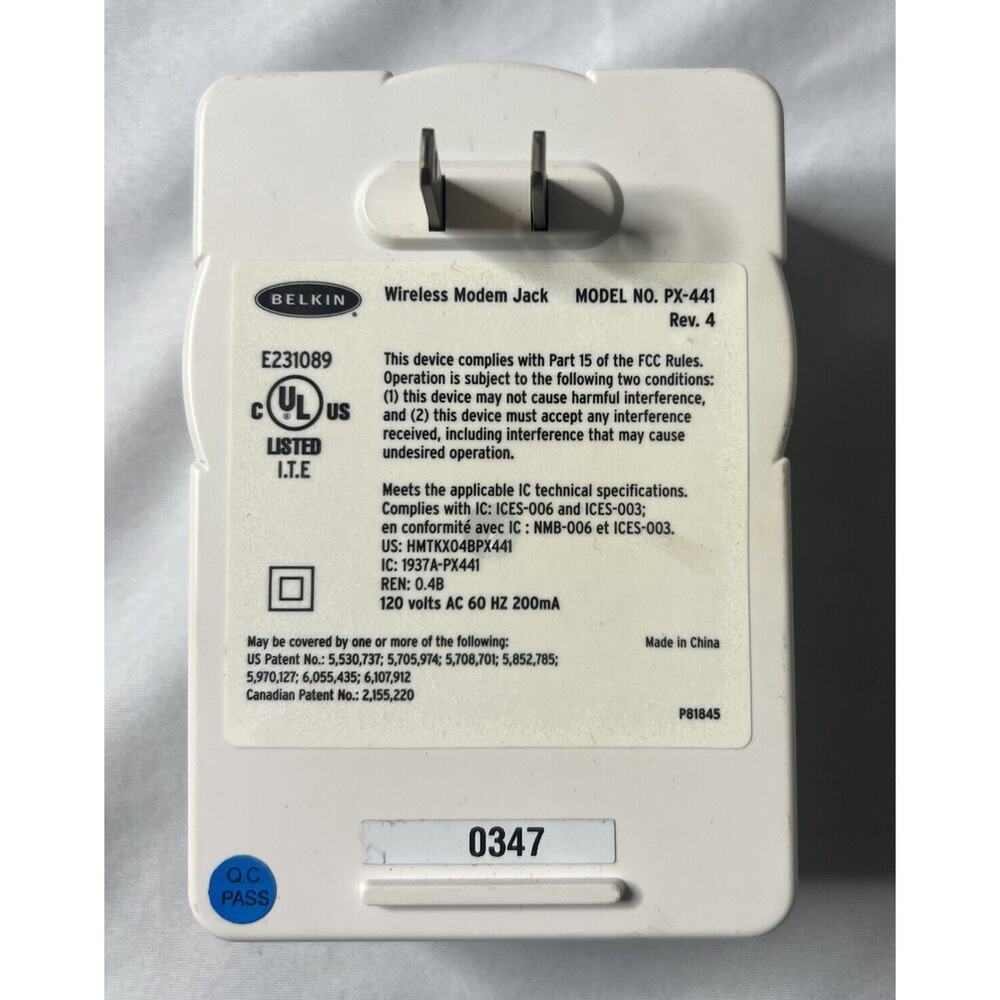 Belkin Wireless Modem Jack (Model PX-441 Rev 4) Phone Delivery System Base Unit - Picture 3 of 6